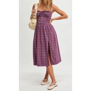 Free People Purple and Blue Plaid Midi Dress